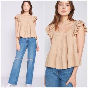 Jacquie The Label Taupe Swiss Dot Swing Top